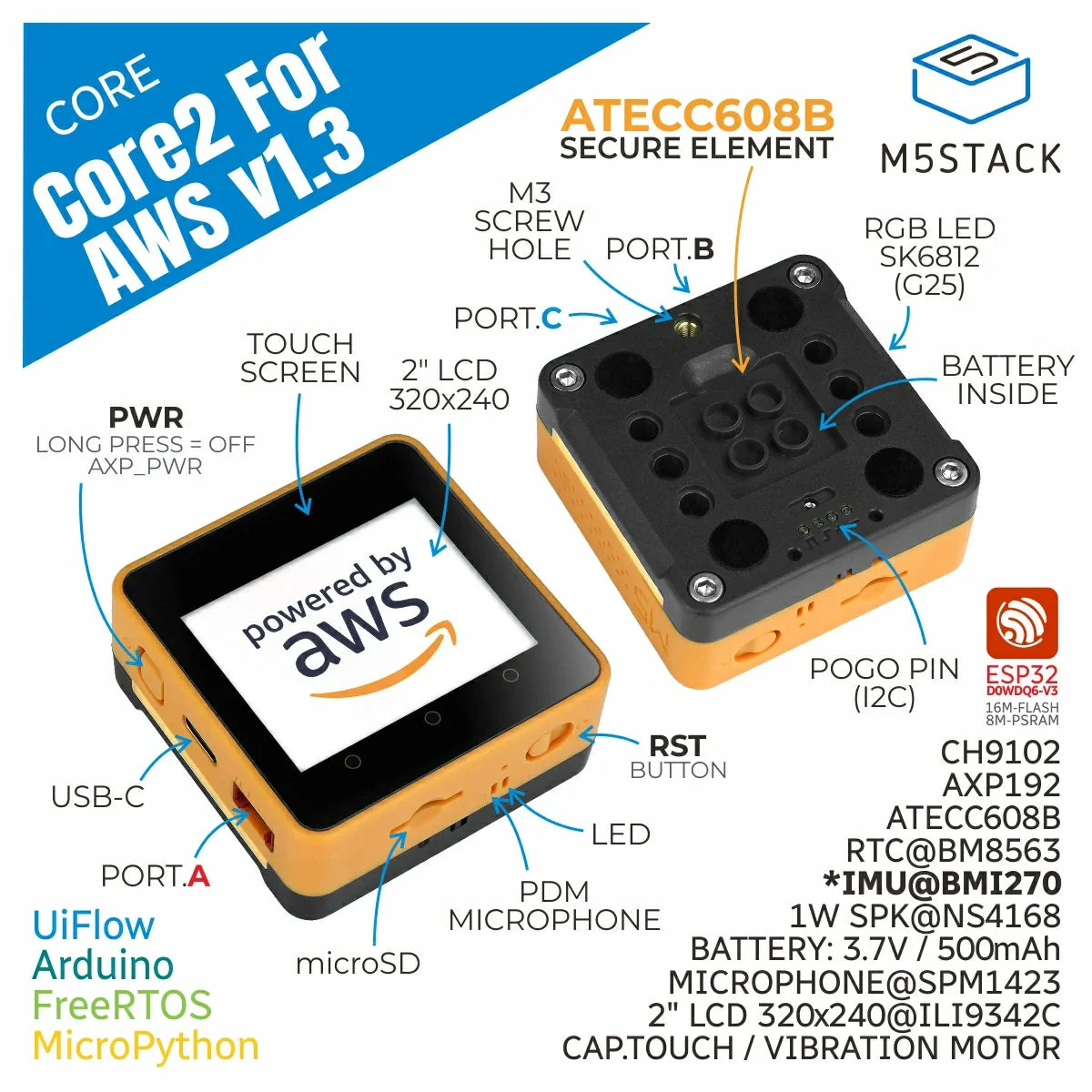 M5Stack Core2 สำหรับชุดอุปกรณ์ - M5Stack Core2 บทวิจารณ์และราคา